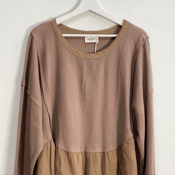 Andree Waffle Knit Top Long sleeve Boho 2X NWT - Picture 2 of 10